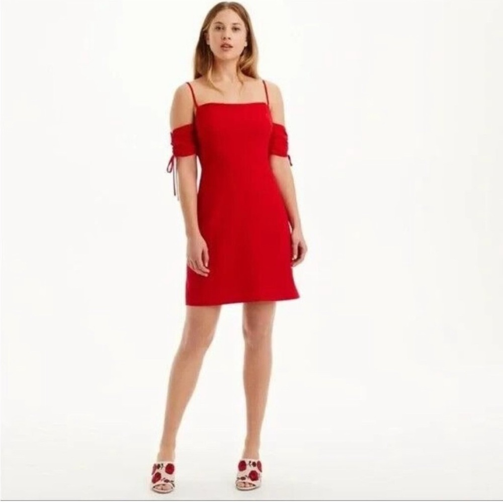 Club Monaco Womens Red Elisabet Cold Shoulder Mini Dress Tie Sleeve Chiffon